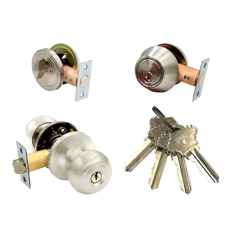 Ecs Hardware Durable Combo Lockset w/ Single Knob & Deadbolt, Entrance, Stainless Steel, Grade 3 SC1 ECSH-37805-SS-SC1