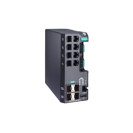 Moxa Managed Full Gigabit Ethernet switch with 8 10/100/1000BaseT(X) ports w EDS-G4012-8P-4QGS-LVA