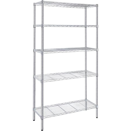 Whitmor Simple Deluxe 5-Tier Storage Shelves, 35.83in W x 13.98in D x 71.7in H Wire Metal Shelving Unit, 12 HKSHLF72361405C