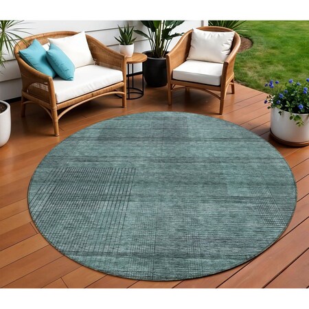Homeroots 8' Teal Blue Aqua And Gray Round Striped Washable Indoor Outdoor Area Rug 588126