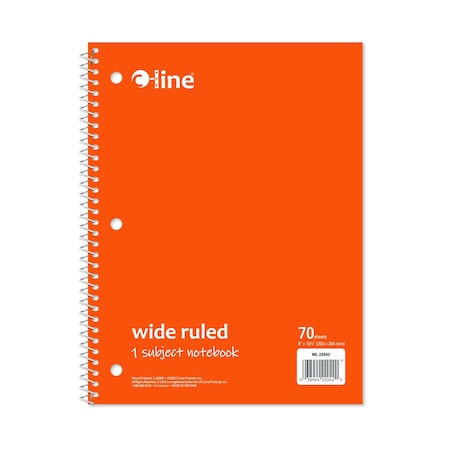 C-Line Products 8-1/2" x 10-1/2" Orange Wide Ruled 1-Subject Spiral Notebook, 1/EA, 24EA/CT 22042-CT