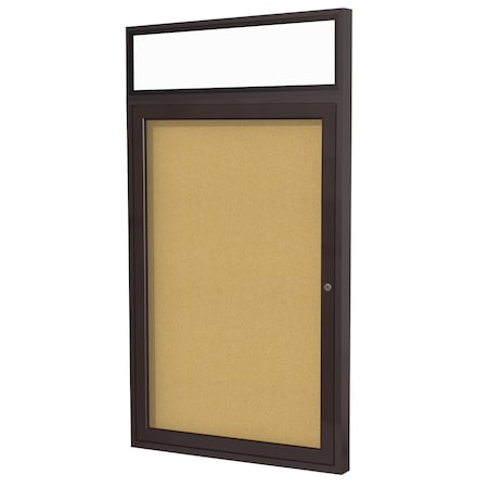 Ghent 36'' x 24'' Enclosed Cork Bulletin Board, 1-Door, Bronze Aluminum Frame, Illuminated Headliner PBKL2