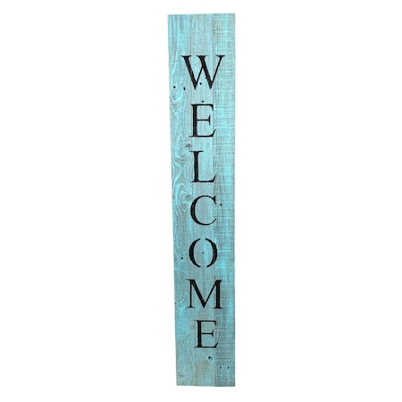 Homeroots 5ft Rustic Light Aqua Blue Front Porch Welcome Sign 384912