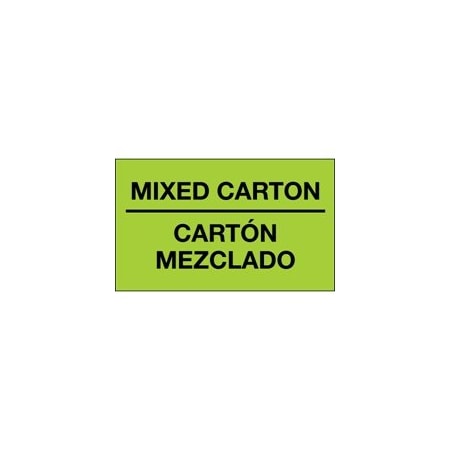 Bubblefast 3 x 5'' - ''Mixed Carton - Carton Mezclado'' Fluorescent Green Bilingual Labels BFDL1319