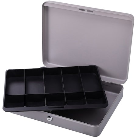 Sparco Steel Cash Box w/10 Compartment Tray, Keyed Lock 10-1/2"W x 15"D x 2"H, Gray 15500