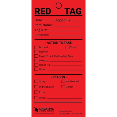 Creative Safety Supply Industrial 5S Tags Red, 25PK CSSITAG04
