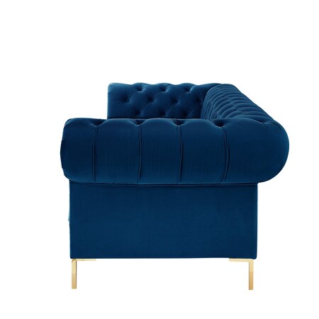 Homeroots 91" Navy Blue Velvet Chesterfield Solid Wood Sofa 543957
