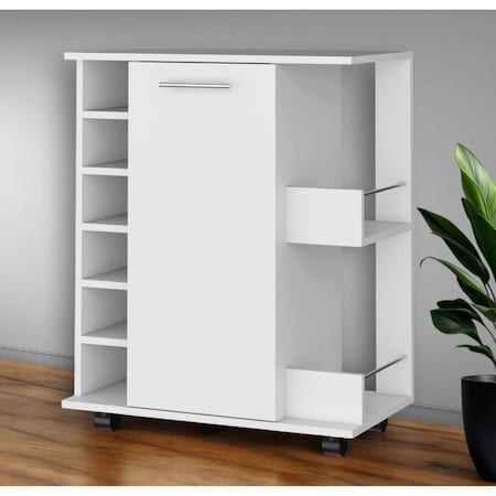 Homeroots White Rolling Bar Cart With Wine Storage 535111