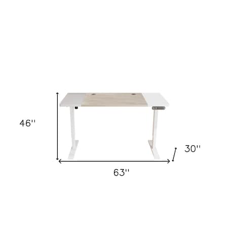 Homeroots Adjustable Natural and White Wood and Stainless Steel Rolling Computer Desk 528672