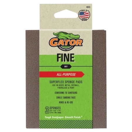 Gator 4643 Sanding Pad, 512 in L, 412 in W, 180 Grit, Fine, Aluminum Oxide Abrasive 4643GA