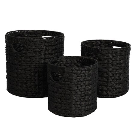 Happimess Avery Bohemian Cottage Handwoven Hyacinth Cylinder Nesting Baskets with Handles, Black, Set of 3 BSK2011C-3SET