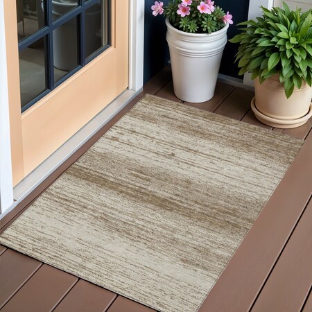 Homeroots 3' X 5' Brown And Beige Striped Washable Indoor Outdoor Area Rug 589662