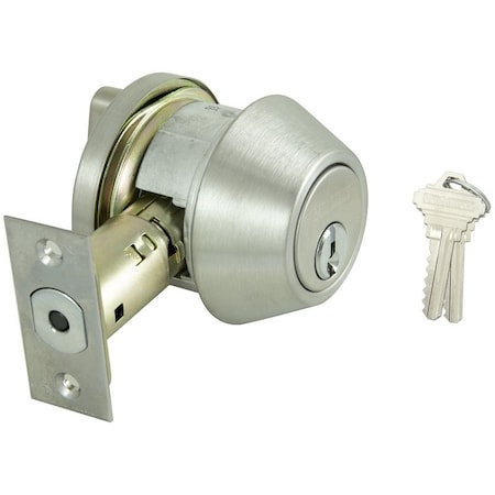Prosource Deadbolt, 2 Grade, Stainless Steel, 2-3/8 to 2-3/4 in Backset, SC1 Keyway D761V-PS