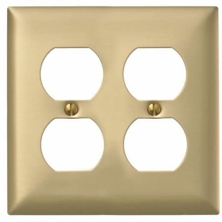 Hubbell Wiring Device-Kellems Duplex Opening Wall Plates, Number of Gangs: 2 Brass, Brushed Finish, Brass SB82