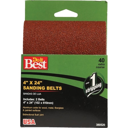 Do It Best 4''x24'' 40 Grit Hvy Dty Sanding Belt, 2PK 380520GA