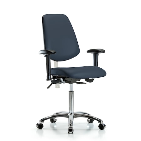 Blue Ridge Ergonomics Clean Room Chair Vin Med Ben Chair, Med, Bk, Nav, CL100, Adjustable Arms, 22" to 29" Height, Vinyl BR-NCR-VMBCH-MB-CR-T0-A1-NF-CC-8582