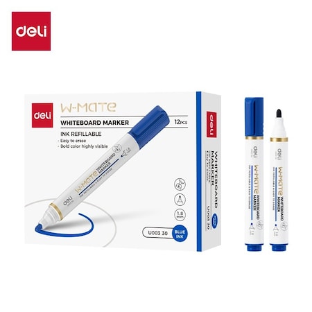 Deli MATE Dry-Erase Marker, Bullet Tip, Blue, Low-Odor, 12PK EU00330