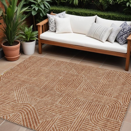 Homeroots 9' X 12' Terra Cotta And Brown Abstract Washable Indoor Outdoor Area Rug 594969