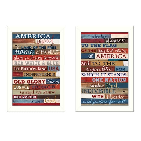 Homeroots Set Of Two America Proud White Framed Print Wall Art, 2PK 405739