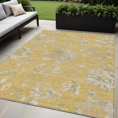 Homeroots 5' X 8' Gold Beige And Fern Green Floral Washable Indoor Outdoor Area Rug 589465