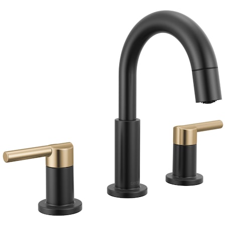 Delta Nicoli 2-Handle Widespread Pull-Down Bathroom Faucet, 6.81 in, Matte Black/Champagne Bronze 35749LF-GZPD
