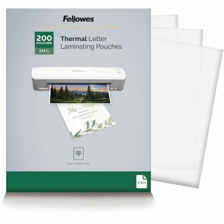 Fellowes Thermal Laminating Pouches Letter, 3 mil, 200 pack, No Color, 200PK FEL5743401