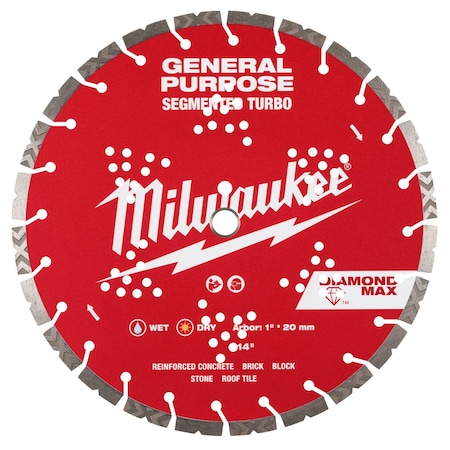 Milwaukee Tool 14" DIAMOND MAX Segmented Turbo, General Purpose Diamond Blade 49-93-9014