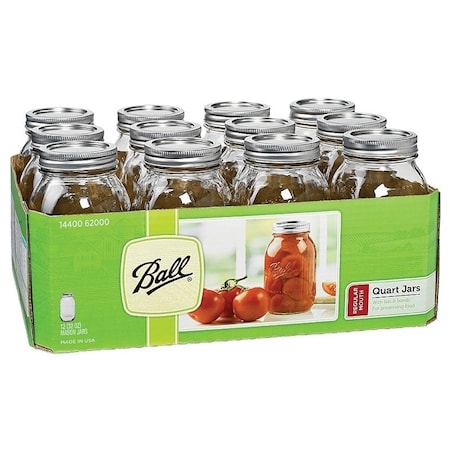 Jarden Ball 1440062000 Regular Mouth Mason Jar, 32 oz Capacity, Glass 62000