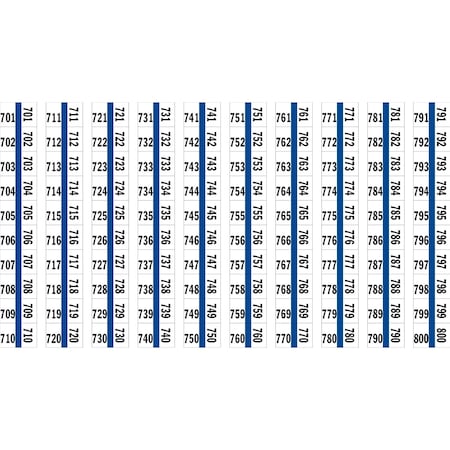 Tabbies 1/2" NUMERICAL EXHIBIT INDEX TABS, BLUE COLOR EDGE, '#701 - 800', 100 TABS/PACK 57007