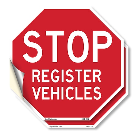 Signmission Stop Register Vehicles, 10 inch X 10 inch, Vinyl Decal, 2PK OC-D-2PACK-10-294