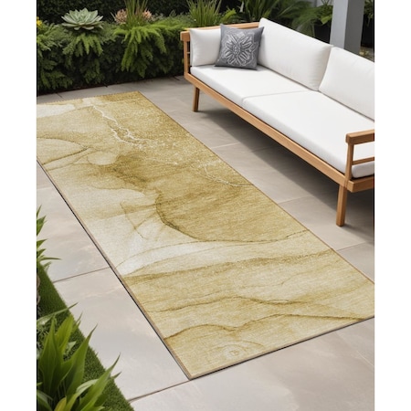 Homeroots 8' Runner Beige Abstract Washable Non Skid Indoor Outdoor Runner Rug 559722