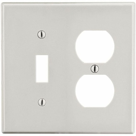 Hubbell Wiring Device-Kellems Wallplate, 2-Gang, 1) Duplex 1) Toggle, Light Almond P18LA