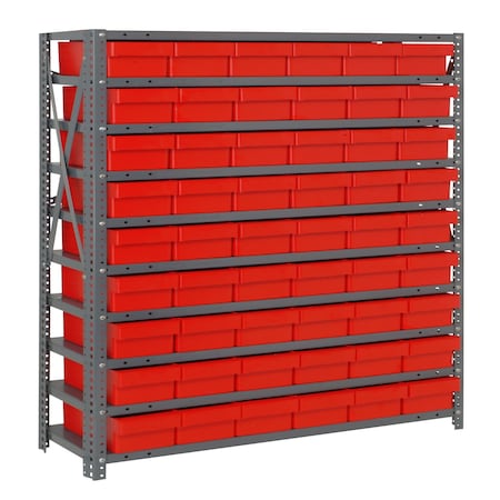 Quantum Storage Systems 10 SHELF OPEN UNIT W/54 RED BINS 1239-401RD