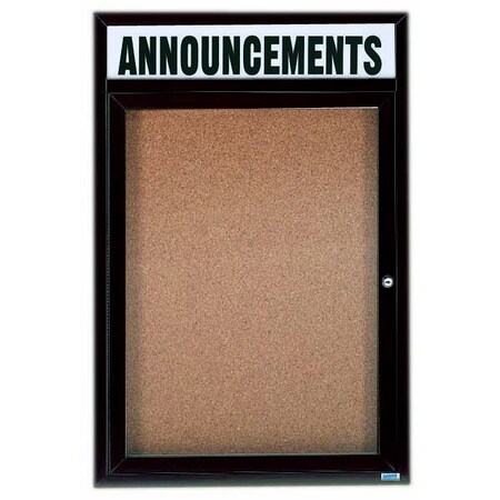 Aarco Illuminated Enclosed Bulletin Board w/ Header Bronze Anodized Al Frame, 24''Hx18''W DCC2418RHIBA