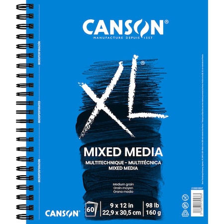 Canson XL Series Mixed Media Pad, Side Wire Binding, 60 Sheet, 9x12 inch C100510927-03