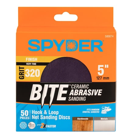 Spyder 5-Inch 320 Grit Ceramic Net Hook and Loop Sanding Discs, 50PK 500074