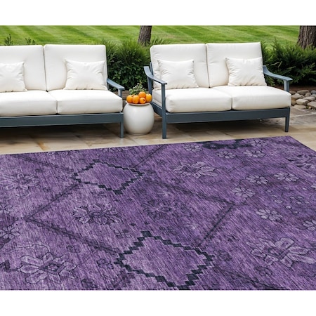 Homeroots 8' X 10' Eggplant Purple And Plum Floral Washable Indoor Outdoor Area Rug 588891