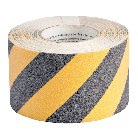 Brady Anti-Skid Tape Roll - Grit-Coated Polyester, Diagonal Stripes, Black on Yellow, 4in x 60ft 78149