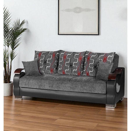 Homeroots 87" Gray Chenille Convertible Futon Sleeper Sofa And Toss Pillows With Storage 607210
