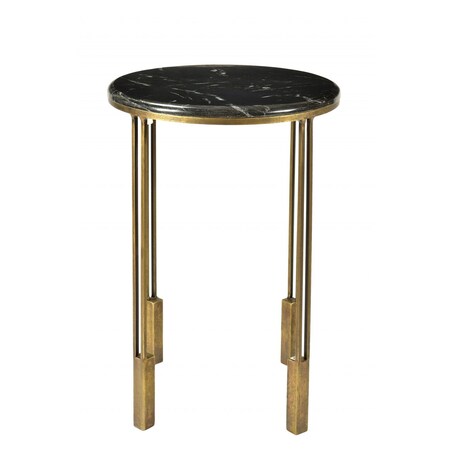 Homeroots 23" Gold And Black Marble And Iron Round End Table 488553