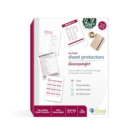 C-Line Products 8-1/2" x 11" Clear No-Hole Heavyweight Poly Sheet Protectors, 25/BX 62907