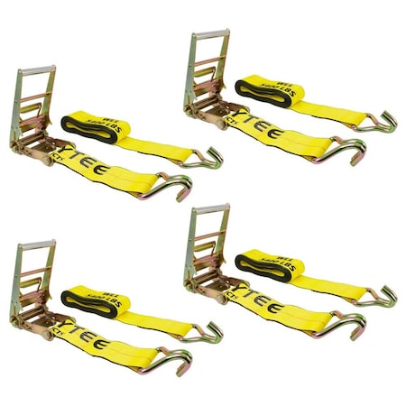 Mytee Products 4 in x 30 ft Yellow Ratchet Tie-Down Straps w/ Wire Hook 16,200 Lbs Capacity, 4PK RS430WHx4