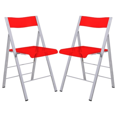 Leisuremod Menno Modern Acrylic Folding Chair, Red, 2PK MF15TR2