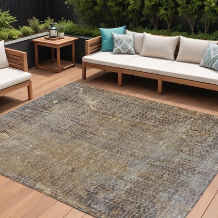 Homeroots 8' X 10' Brown And Ivory Abstract Washable Indoor Outdoor Area Rug 631086