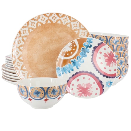 Spice By Tia Mowry Savory Saffron 18 Piece Round Fine Ceramic Dinnerware Set in Golden Honey 77553.18R