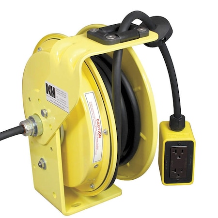 Kh Industries Retractable Cord Reel, 15 Amp, Yellow Duplex/Duplex Outlet Box, 25ft 16/3 Sjow RTBA3L-WDD515-J16F