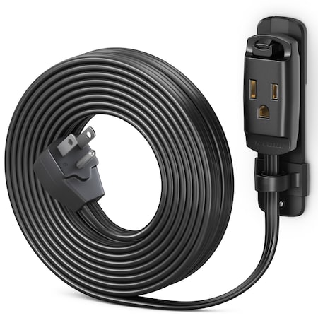 Maximm 15ft 14AWG Heavy Duty AC Extension Cord w/ Wall Clip, Black ADW-90-C6F15-14B0-WM