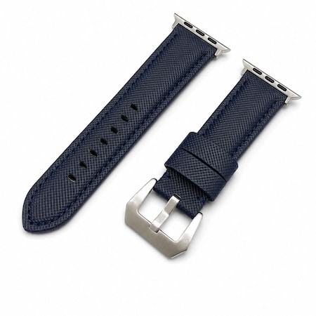 Elegani Nylon and Band Compatible with Apple Watch 44mm, Blue, Silver/Black/Rose Gold/Yellow Gold Buckle NLPAM-BLUBLU-44
