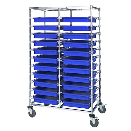 Quantum Storage Systems DOUBLE BAY BIN CART W/ DIVIDABLE GRIDS BLUE BC214069M2DBL
