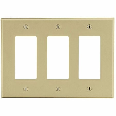 Hubbell Wiring Device-Kellems Rocker Wall Plate, Number of Gangs: 3 Plastic, Satin Finish, Ivory P263I